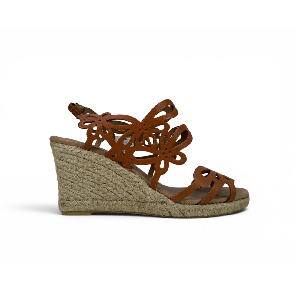 Eric Michael Jillian Espadrille Wedge Sandals Womens 6.5 7 EU 37 Tan Leather